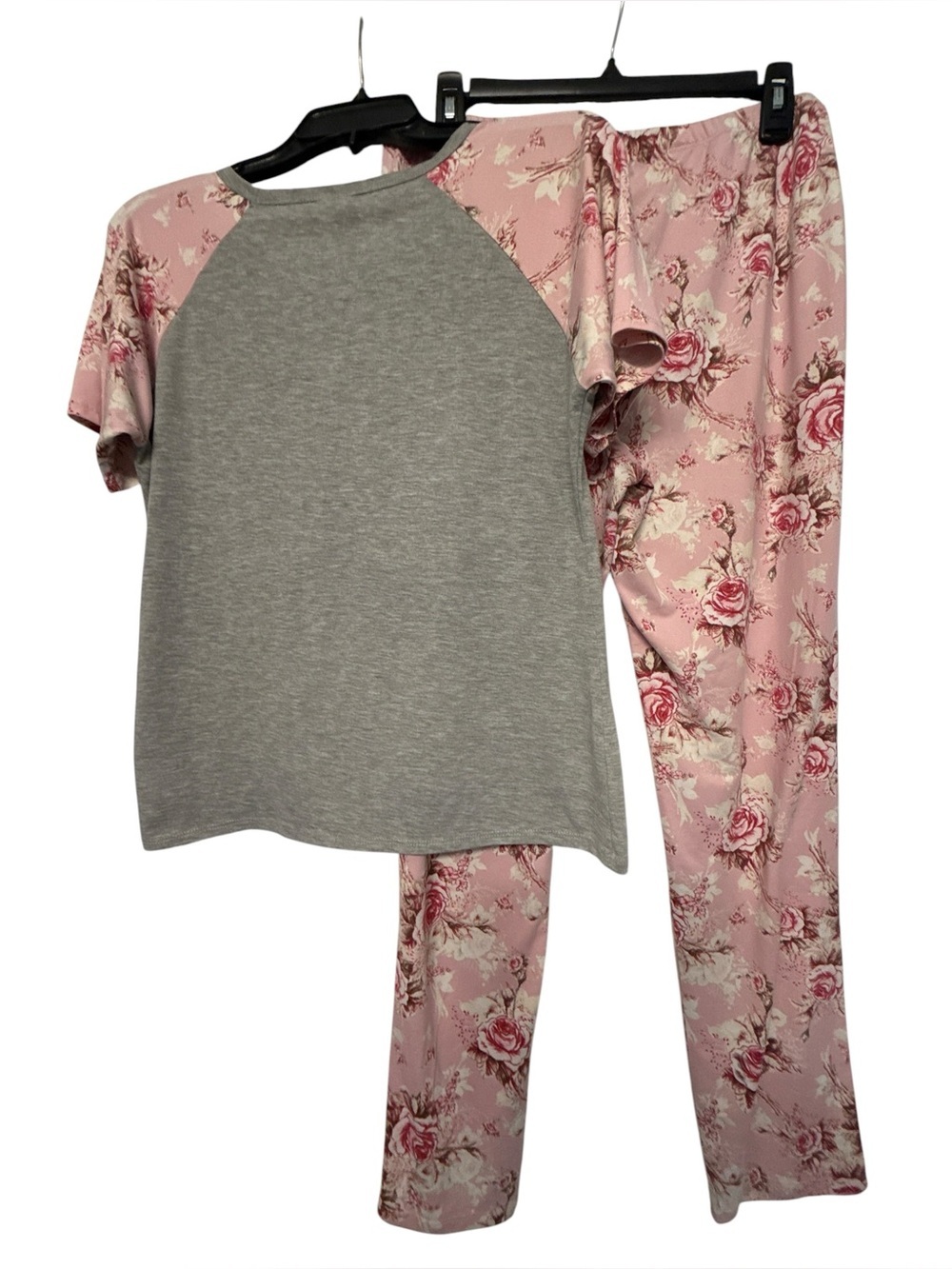 Flora by Flora Nikrooz Pajama Set S Pink Floral Pants & Gray Tee Cozy Lounge - Picture 2 of 4